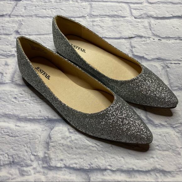 NEW JustFab Glitter Flats in Silver - Picture 1 of 6